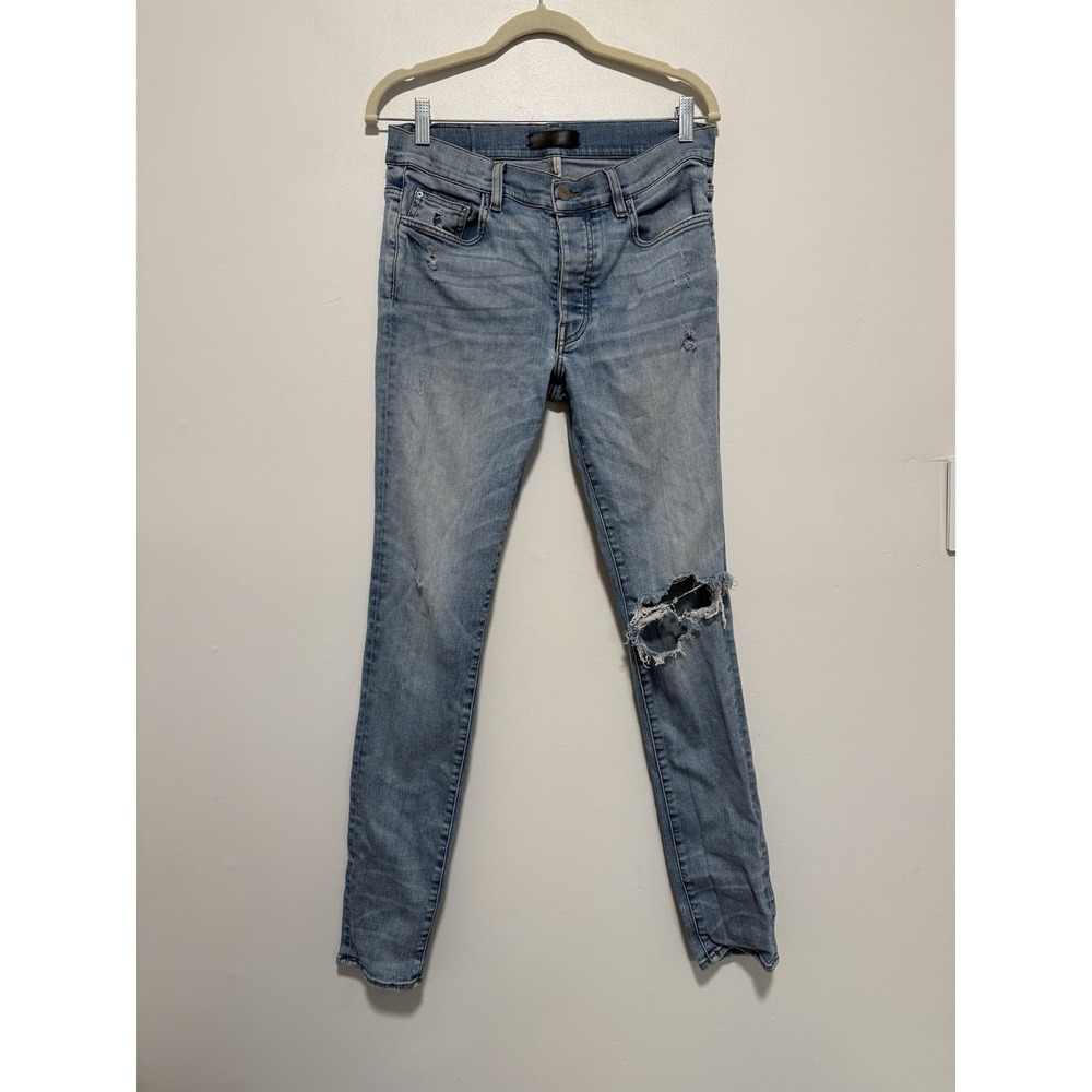 Amiri Distressed Slim Skinny Leg Light Wash Button Fly Blue Jeans Size 32